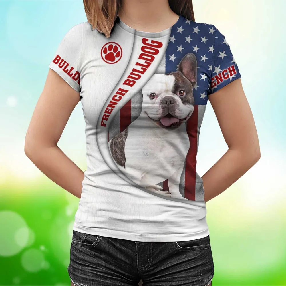 3D Dog T Shirts, American French Bulldog All Over Print T-Shirt, Gift For Pet Loves