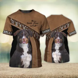 3D Dog T Shirts, Appenzeller Love Never Walk Alone Brown All Over Print T-Shirt, Gift For Pet Loves