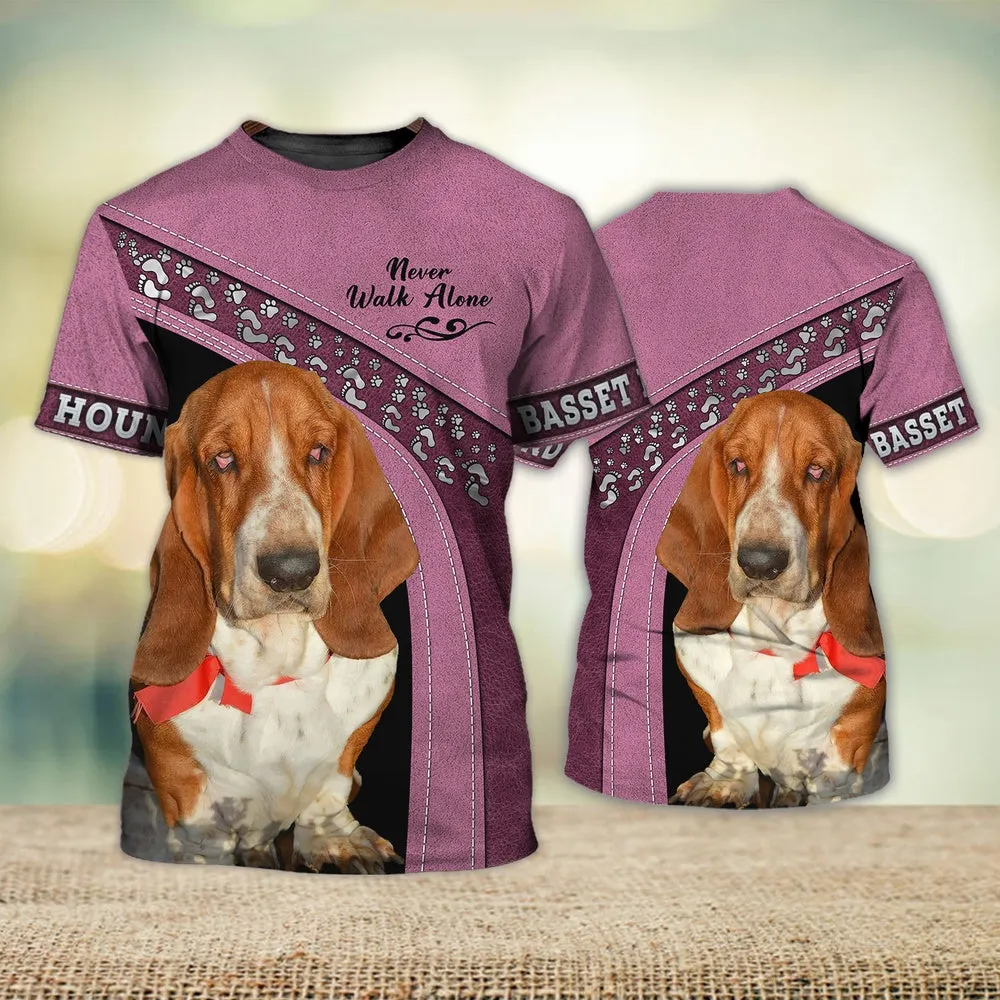 3D Dog T Shirts, Basset Hound Love Never Walk Alone All Over Print T-Shirt, Gift For Pet Loves