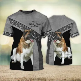 3D Dog T Shirts, Bernhardiner Love Grey Never Walk Alone All Over Print T-Shirt, Gift For Pet Loves