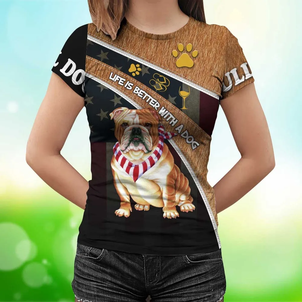 3D Dog T Shirts, Bulldog All Over Print T-Shirt, Gift For Pet Loves