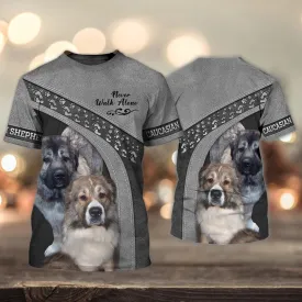 3D Dog T Shirts, Caucasian Shepherd Couple Love Never Walk Alone All Over Print T-Shirt, Gift For Pet Loves