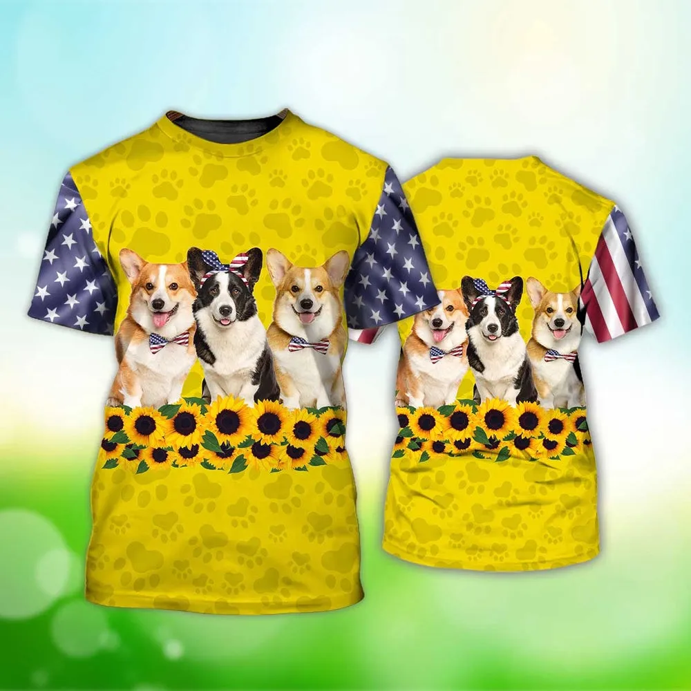 3D Dog T Shirts, Corgi Sunflower All Over Print T-Shirt, Gift For Pet Loves