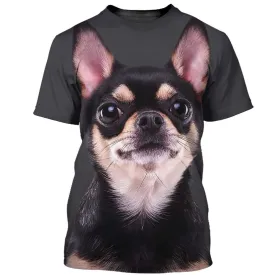 3D Dog T Shirts, Cute Chihuahua Face All Over Print T-Shirt, Gift For Pet Loves