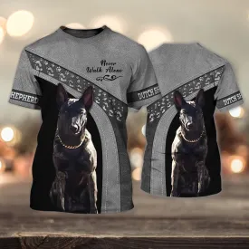 3D Dog T Shirts, Dutch Shepherd  Grey Never Walk Alone All Over Print T-Shirt, Gift For Pet Loves