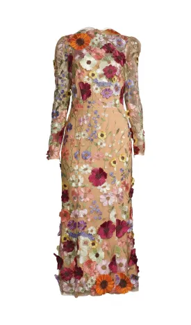 3D FLORAL MIDI DRESS