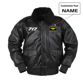 717 Flat Text Designed Leather Bomber Jackets