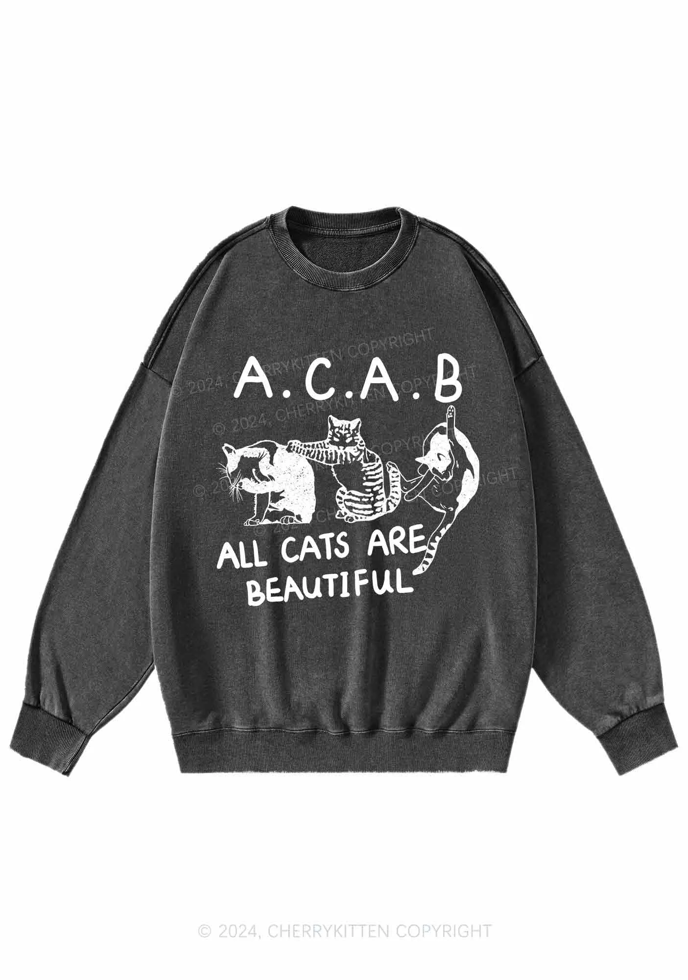 ACAB Cats Y2K Washed Sweatshirts Cherrykitten