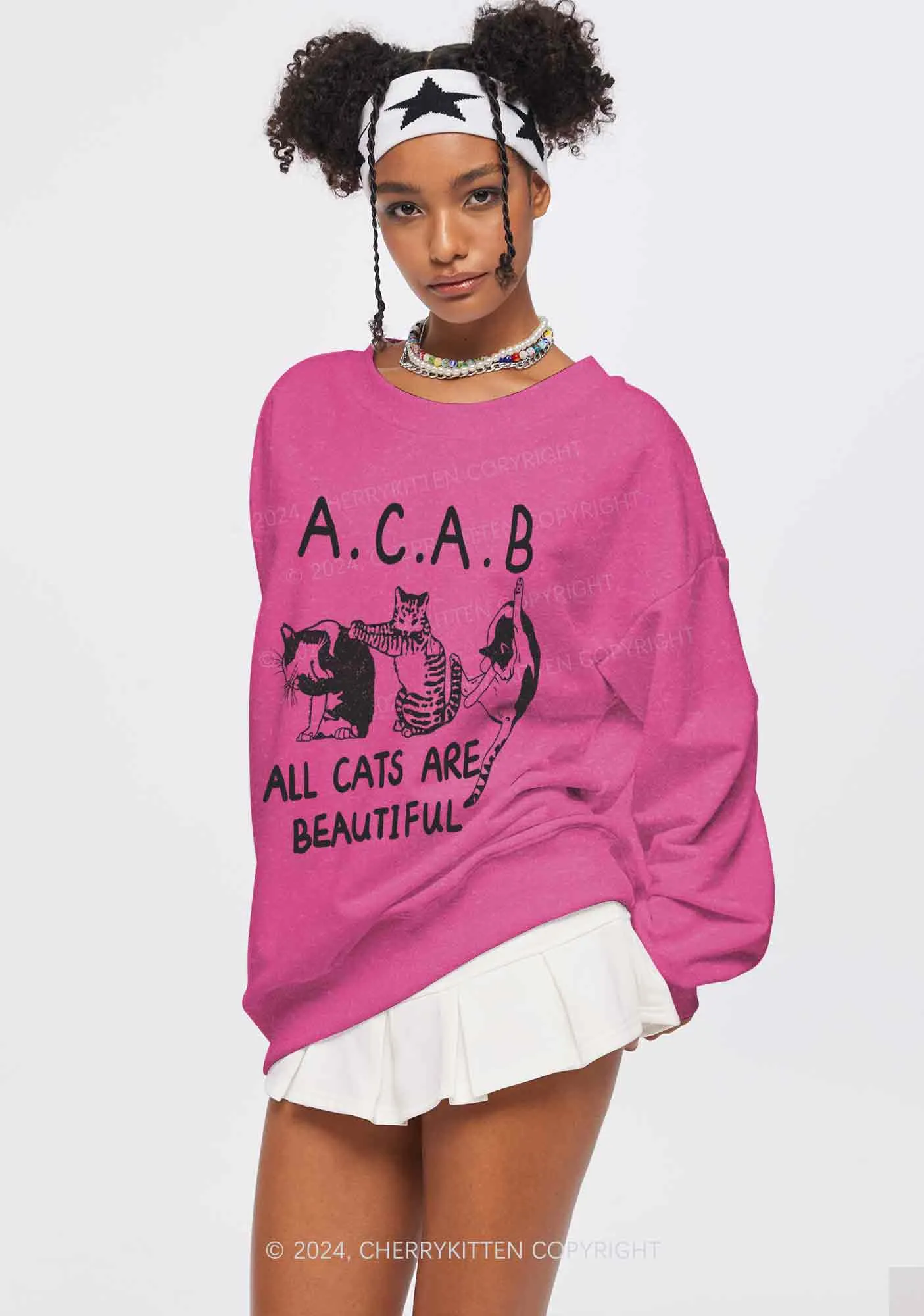 ACAB Cats Y2K Washed Sweatshirts Cherrykitten