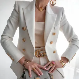 Amy Fashion - Double-breasted Jacket Commuter White Blazer