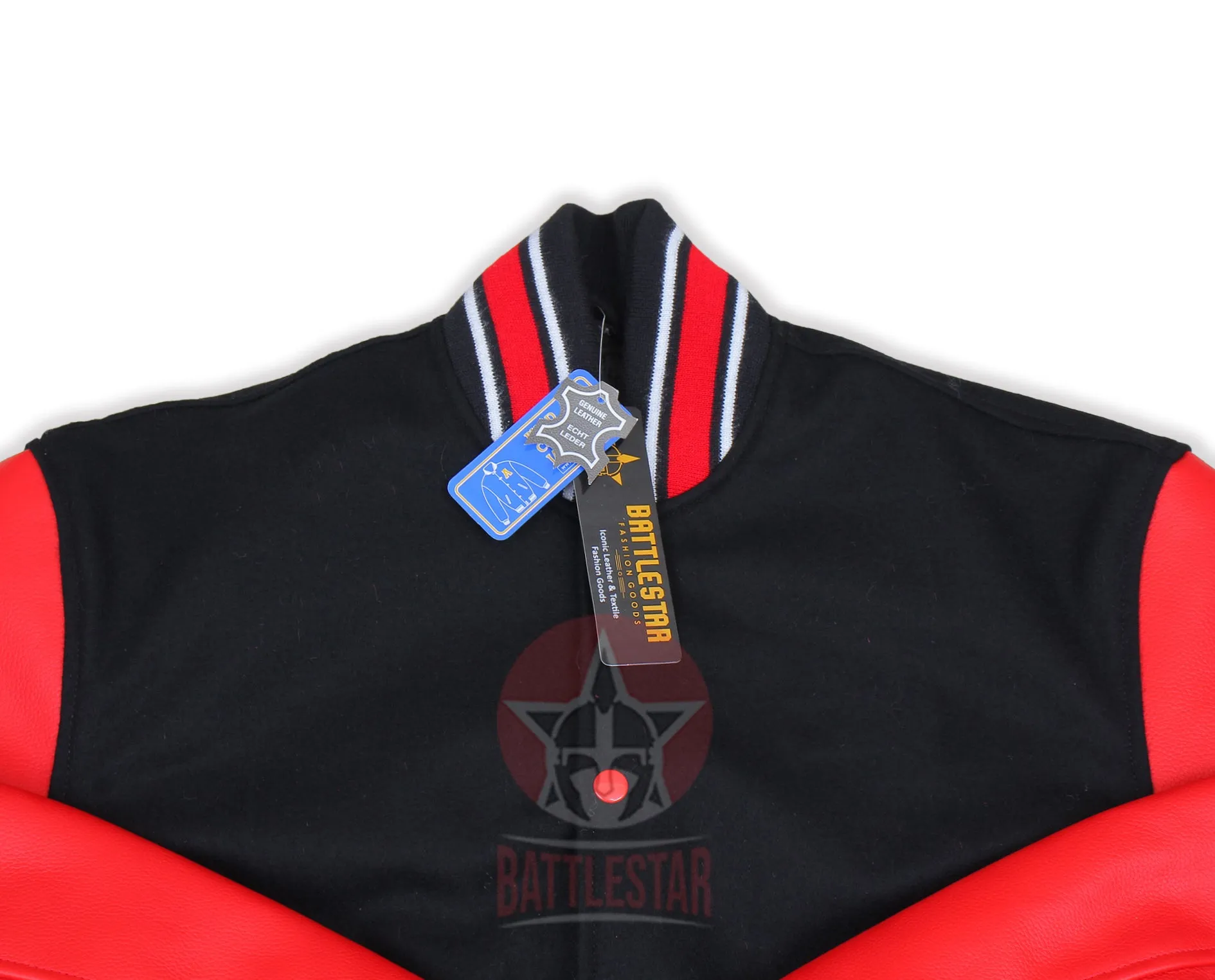 Black Wool Red Leather Sleeves Varsity Jacket