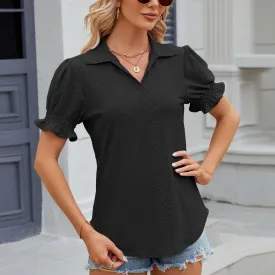 BREATHABLE POLO COLLAR SOLID SHORT SLEEVES TOP_CWTSTS0385