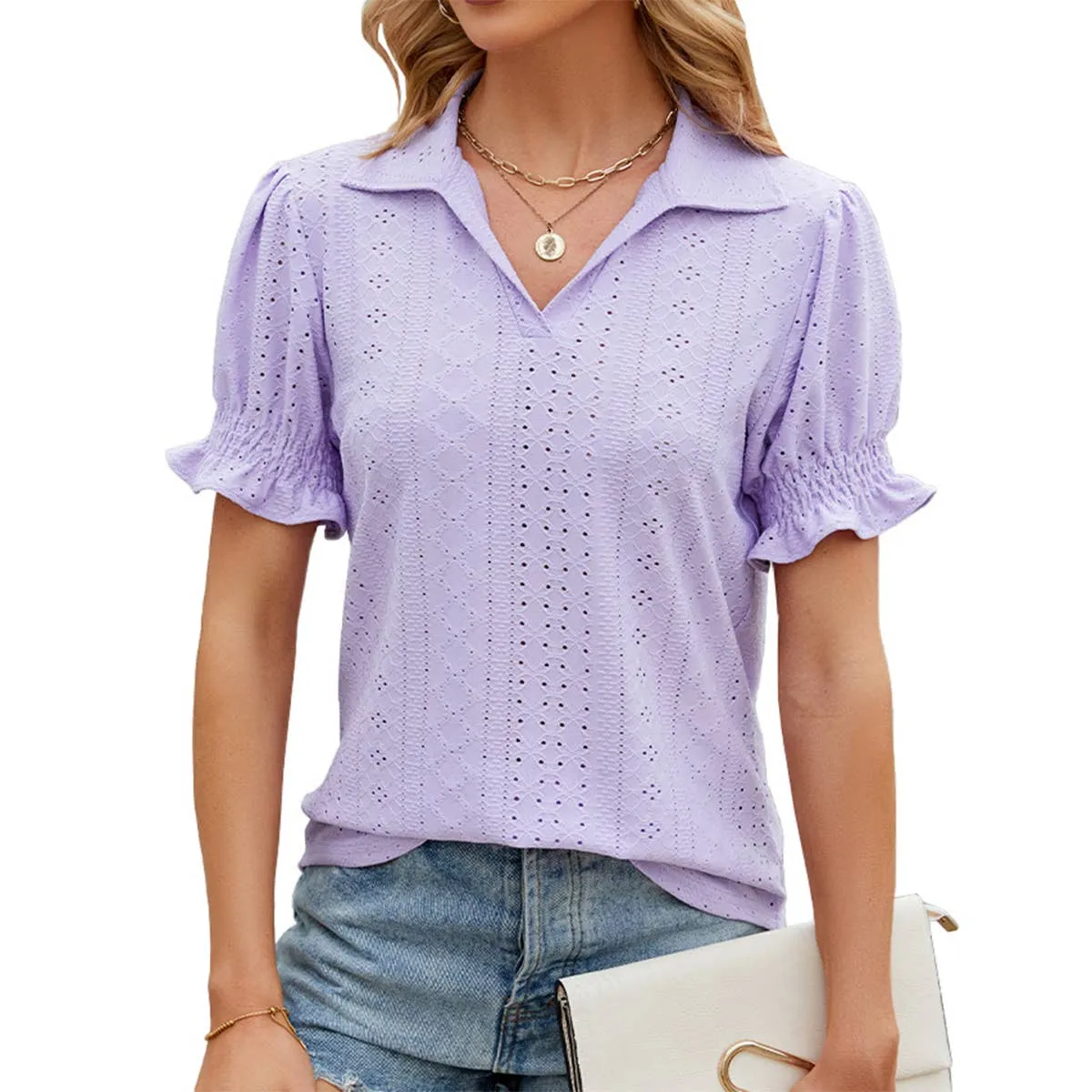 BREATHABLE POLO COLLAR SOLID SHORT SLEEVES TOP_CWTSTS0385