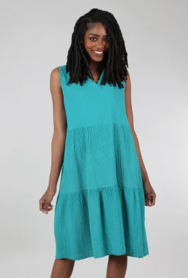 Bubble Gauze Tiered Dress, Lagoon Blue