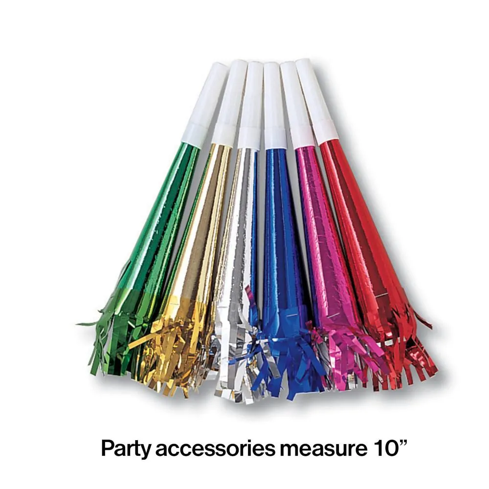 Bulk Assorted Foil Party Horns with Fringe (96 per Case)