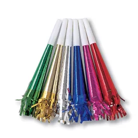 Bulk Assorted Foil Party Horns with Fringe (96 per Case)