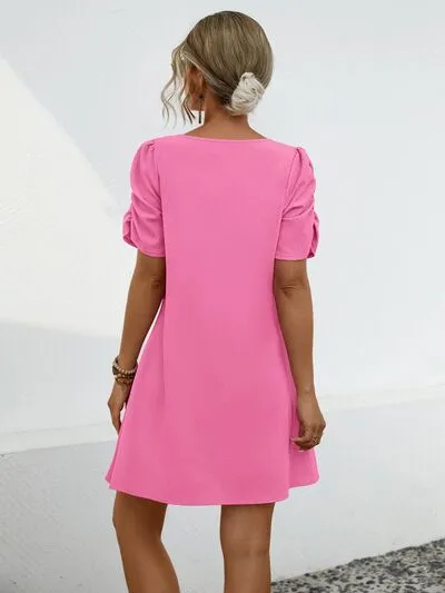 Chain Notched Short Sleeve Dress