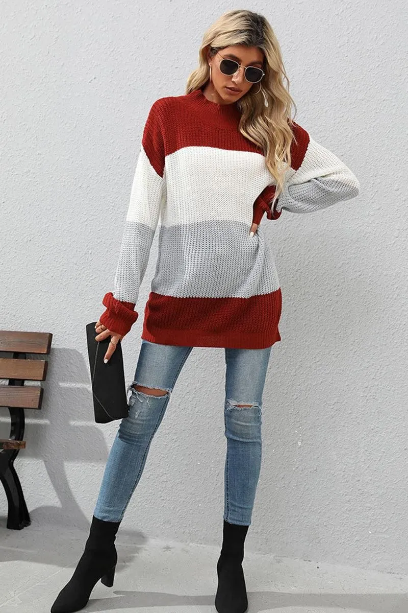 COLOR BLOCKED LOOSE FIT DAILY SWEATER