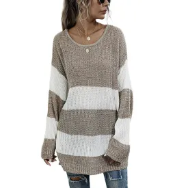 CONTRASTING STRIPED PATCHWORK SWEATER_CWOSWL2110