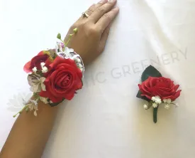 Corsage & Buttonhole - Red Roses & White Orchids - CB0009 - $56/set