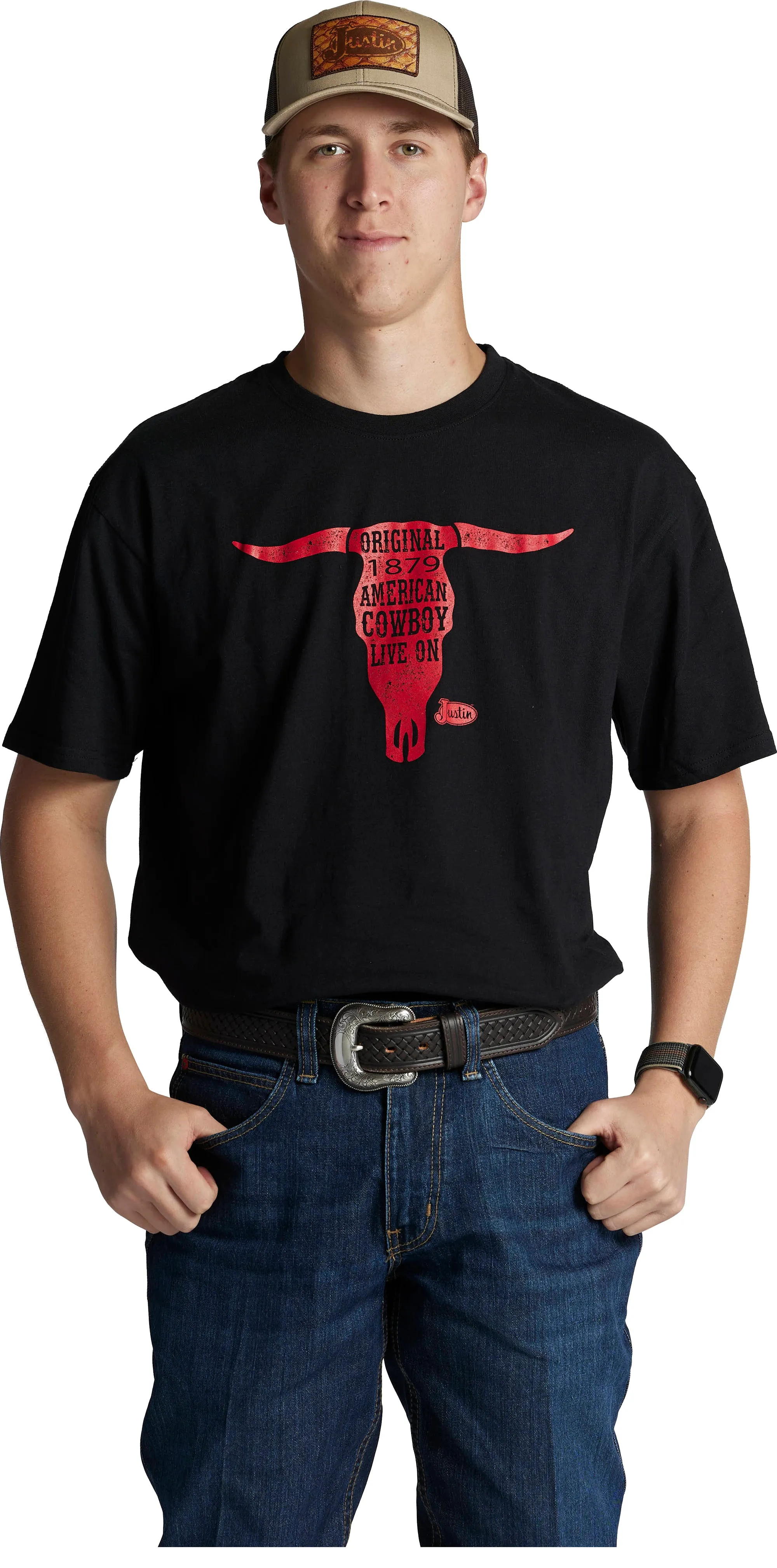 Justin Brands T-Shirt G-3176 Cowboy Live On in Black