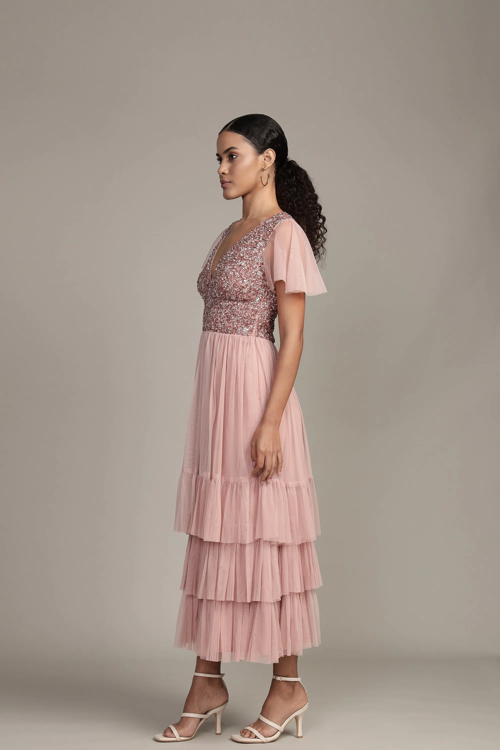 Maddie Embellished Midi in Dusty Pink