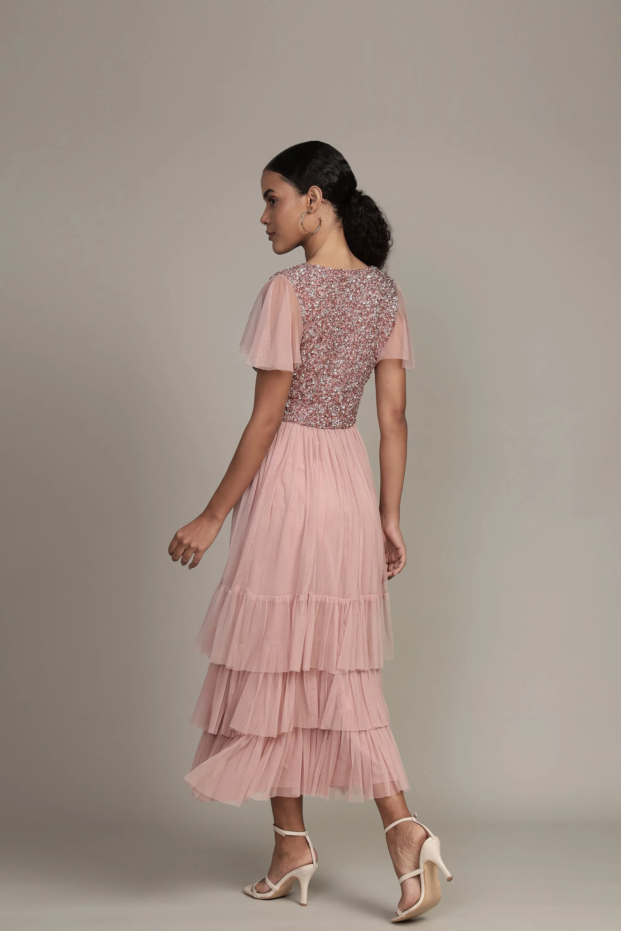 Maddie Embellished Midi in Dusty Pink