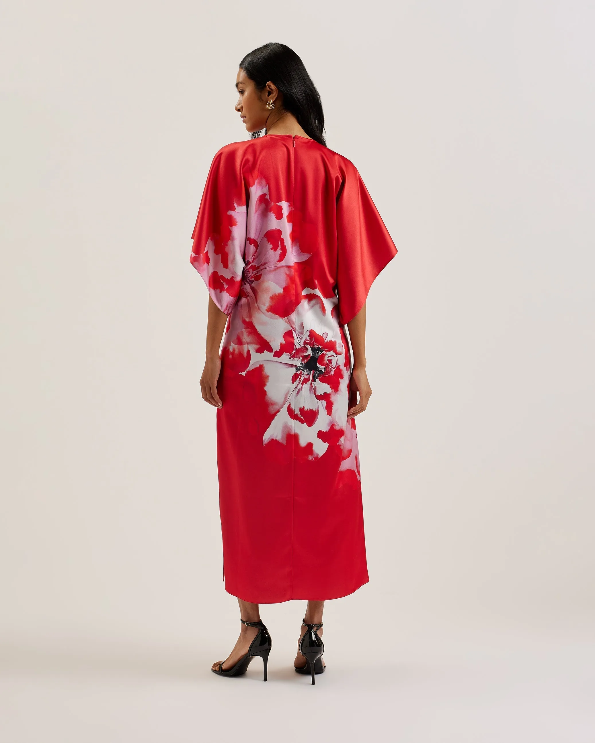 Nasinu Batwing Sleeve Side Split Midi Dress Red