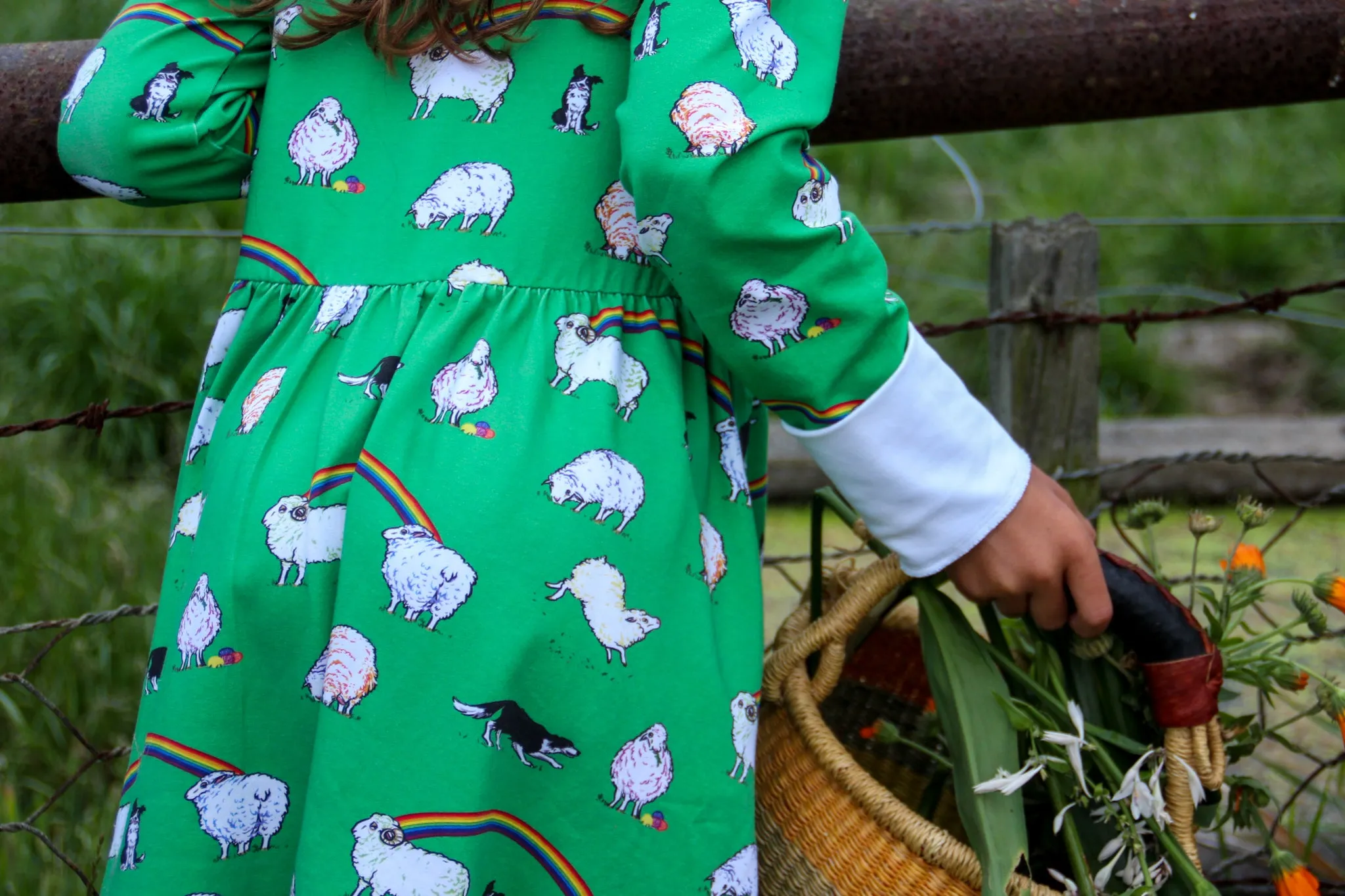 Rainbow Sheep - Long-Sleeve Babydoll Style Dress (4 & 8 years)