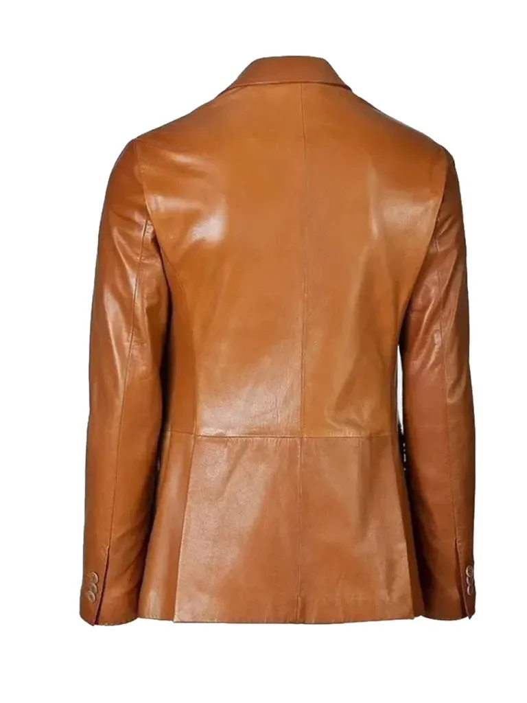 Tan Brown Lambskin Leather Blazer