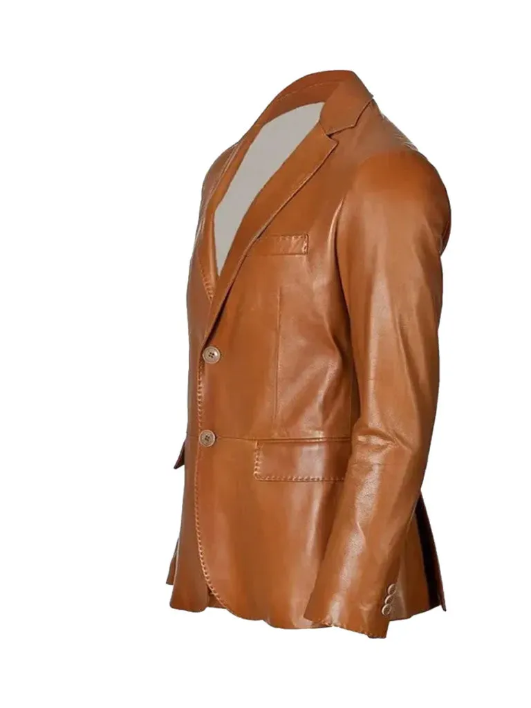 Tan Brown Lambskin Leather Blazer