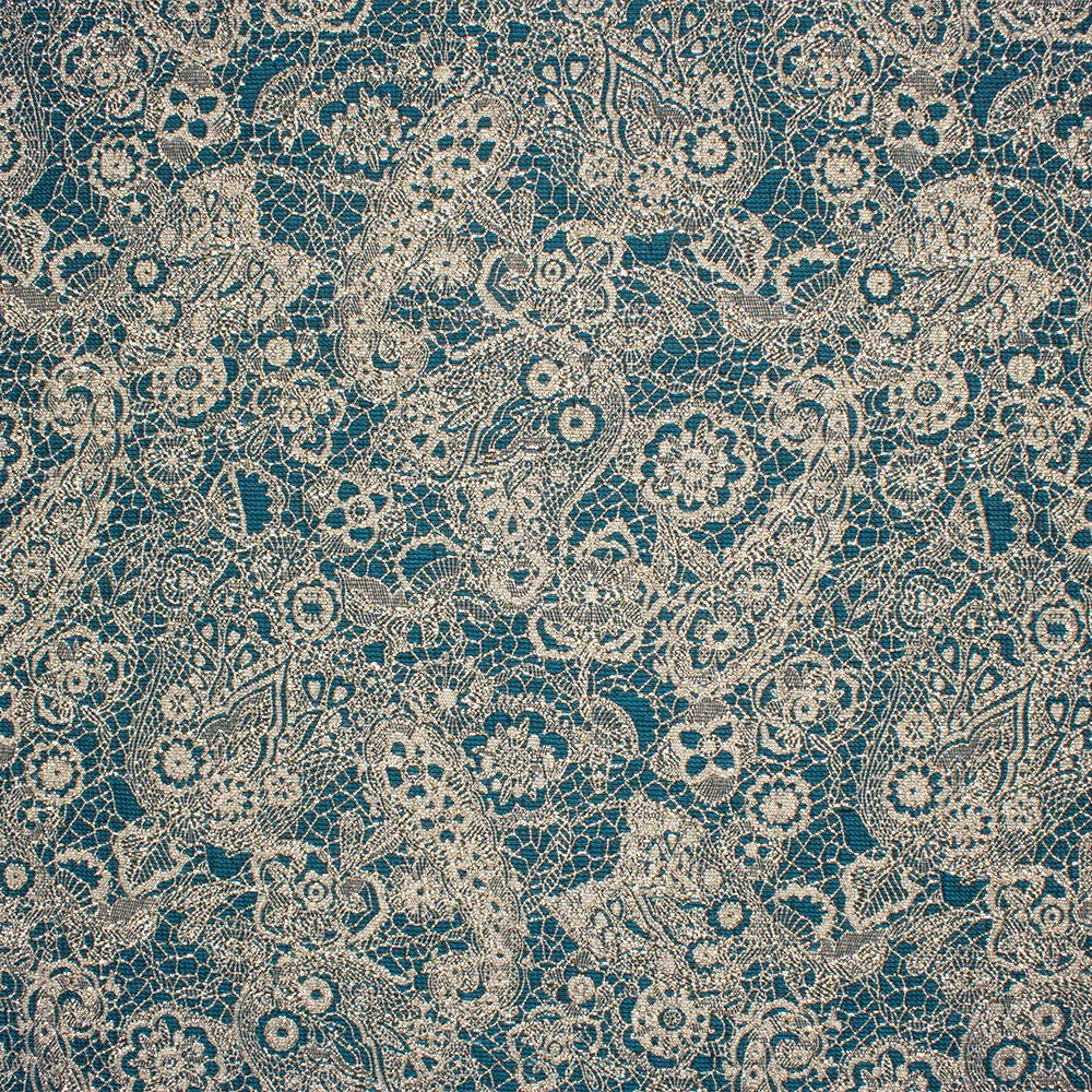 Teal & Gold Floral Metallic Brocade