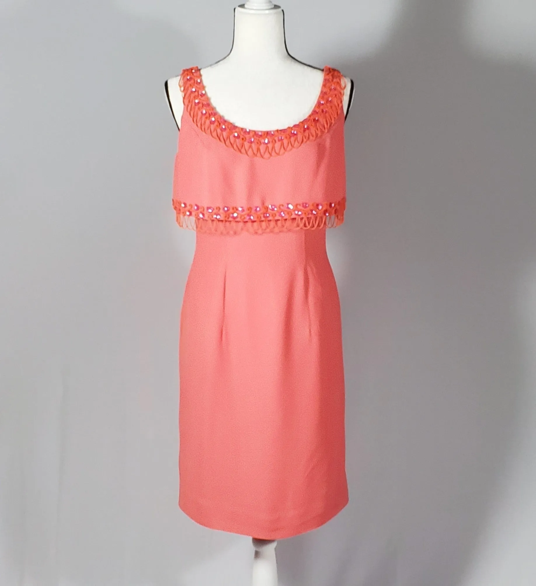 Vintage Lilli Diamond California Hand Jeweled Peach Cocktail Dress