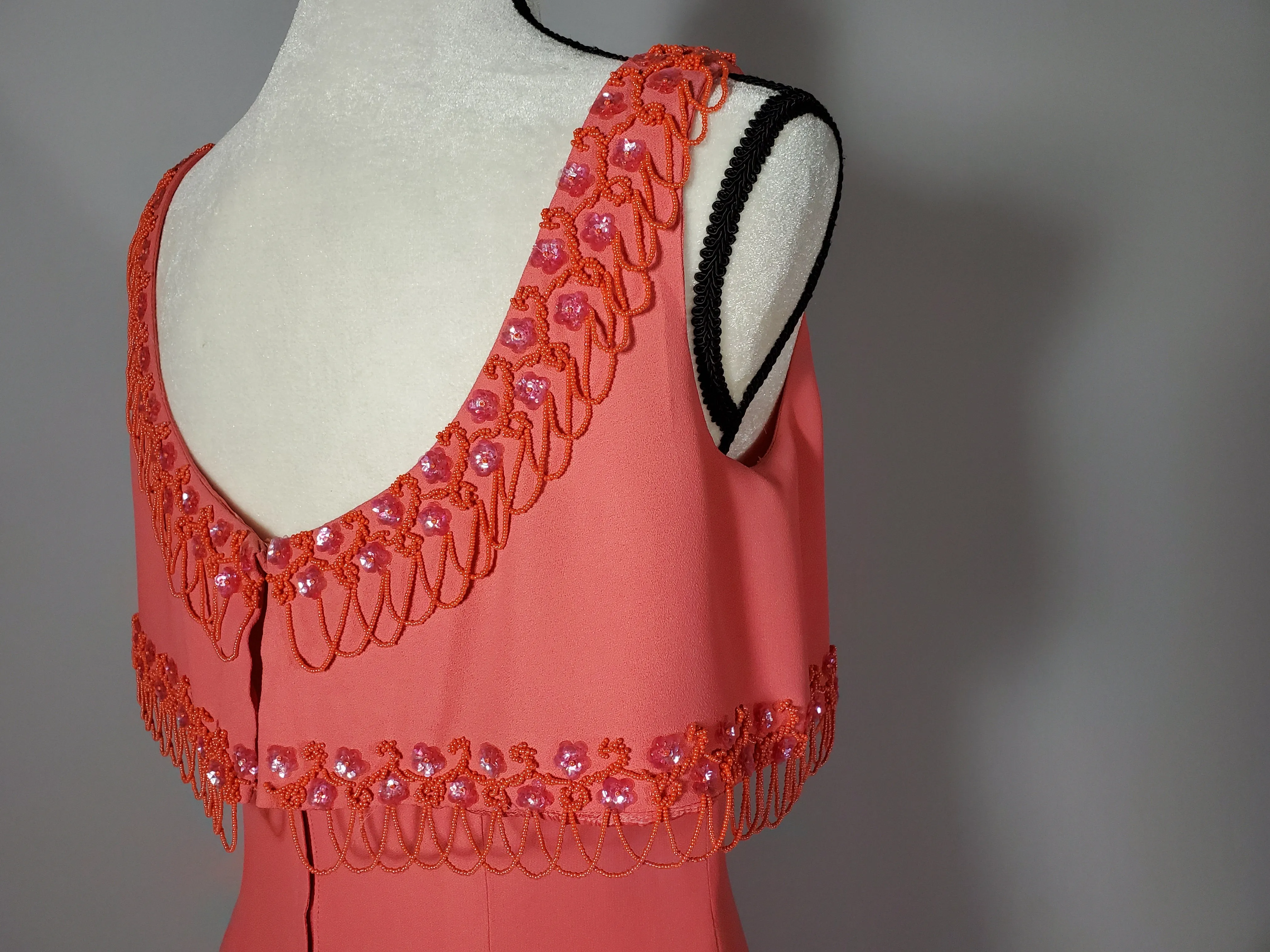 Vintage Lilli Diamond California Hand Jeweled Peach Cocktail Dress