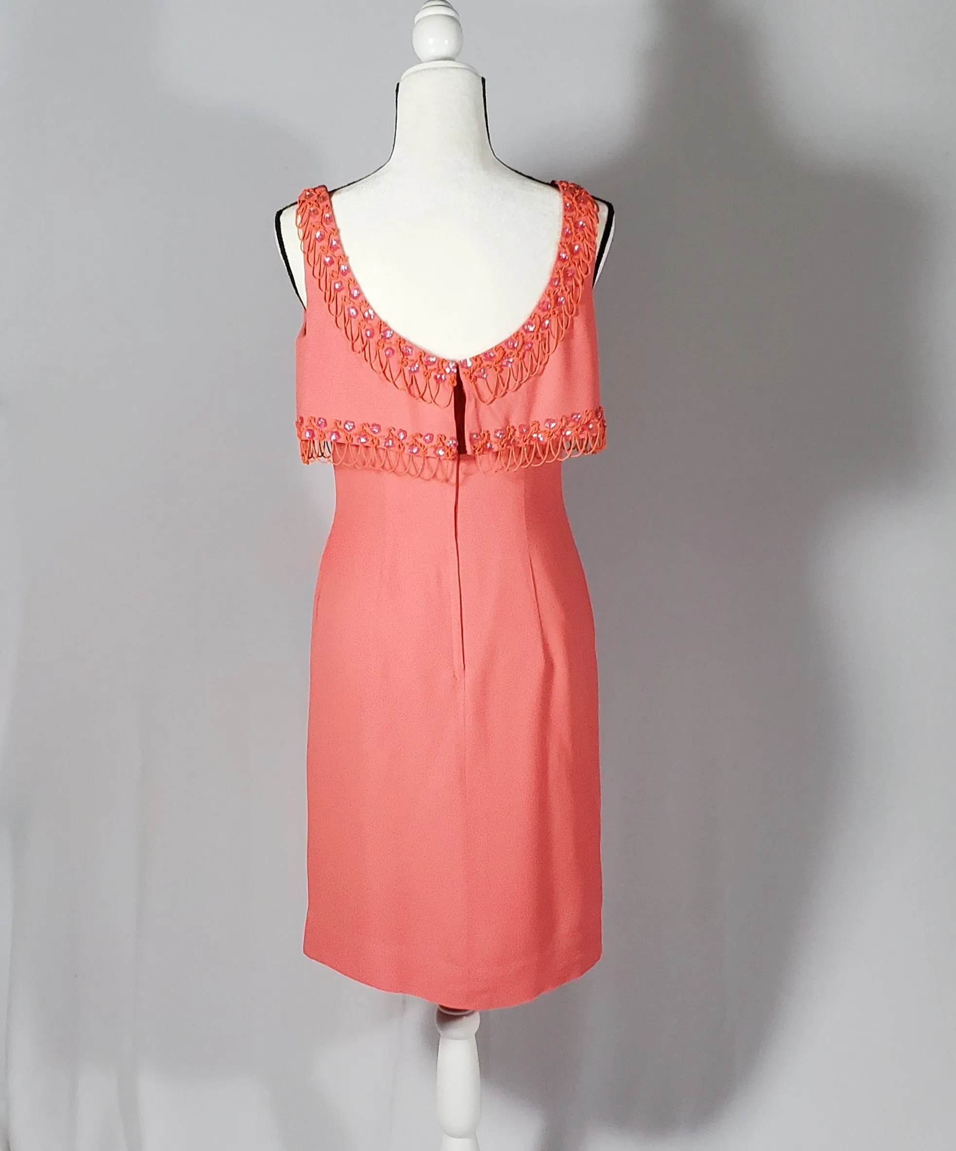 Vintage Lilli Diamond California Hand Jeweled Peach Cocktail Dress