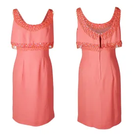 Vintage Lilli Diamond California Hand Jeweled Peach Cocktail Dress