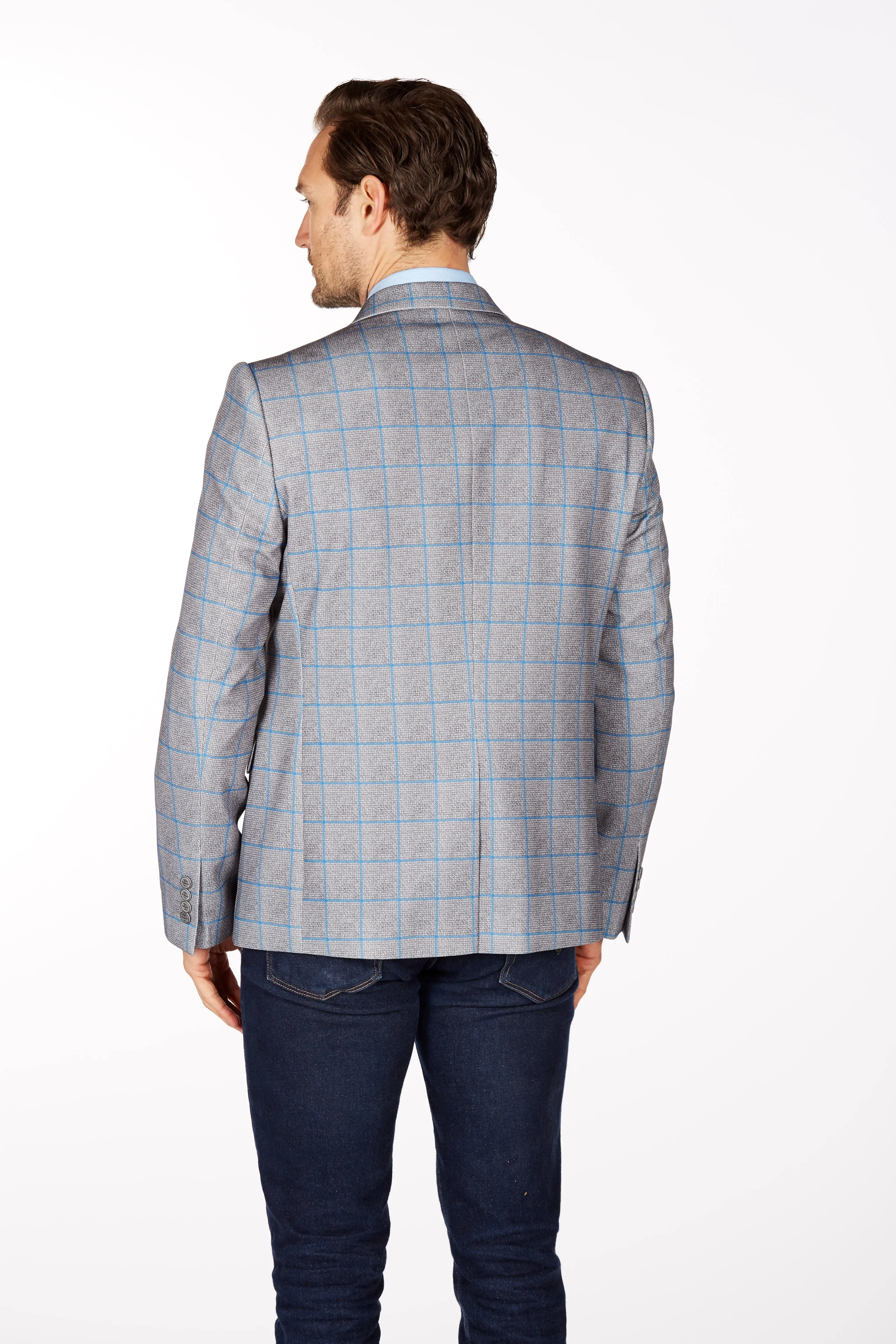 Wrinkle-Resistant Blazer - Slim Fit - Grey/Blue